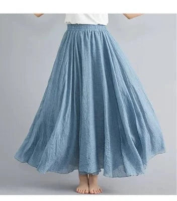 10%OFF Women Linen Cotton Long Skirts Elastic Waist Pleated Maxi Skirts Beach Boho Vintage Summer Skirts Faldas Saia
