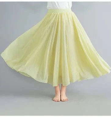 10%OFF Women Linen Cotton Long Skirts Elastic Waist Pleated Maxi Skirts Beach Boho Vintage Summer Skirts Faldas Saia