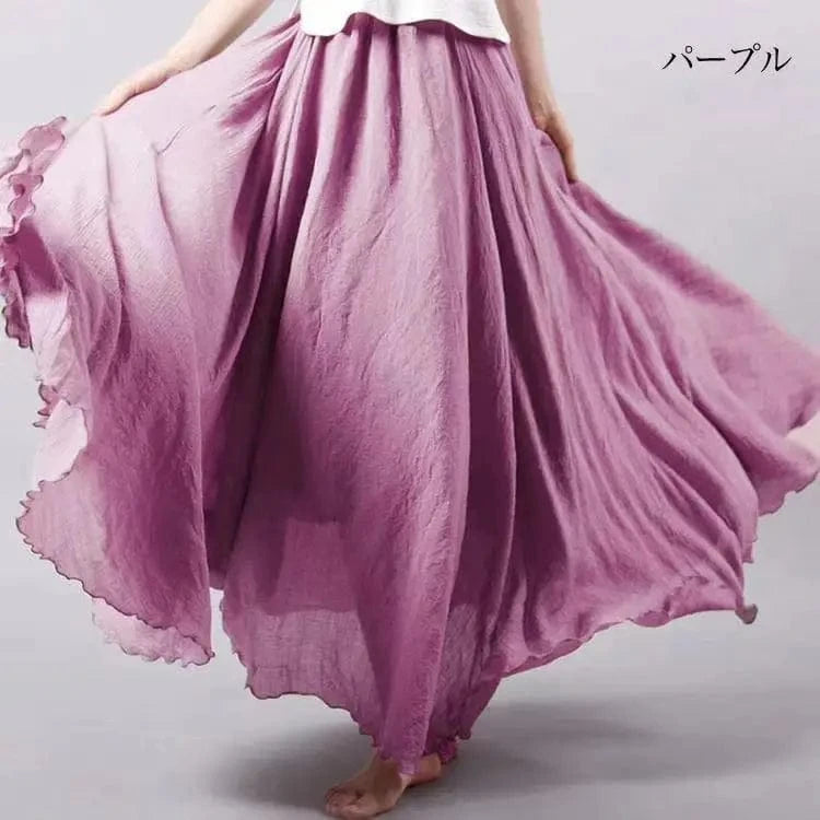 10%OFF Women Linen Cotton Long Skirts Elastic Waist Pleated Maxi Skirts Beach Boho Vintage Summer Skirts Faldas Saia