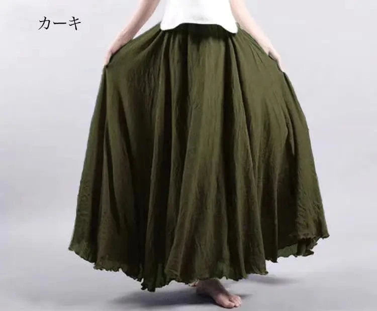 10%OFF Women Linen Cotton Long Skirts Elastic Waist Pleated Maxi Skirts Beach Boho Vintage Summer Skirts Faldas Saia