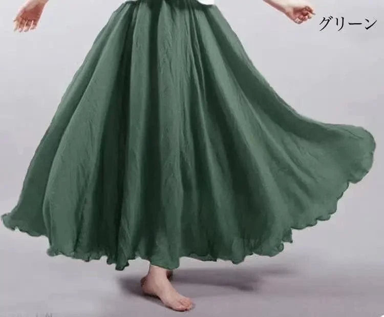 10%OFF Women Linen Cotton Long Skirts Elastic Waist Pleated Maxi Skirts Beach Boho Vintage Summer Skirts Faldas Saia