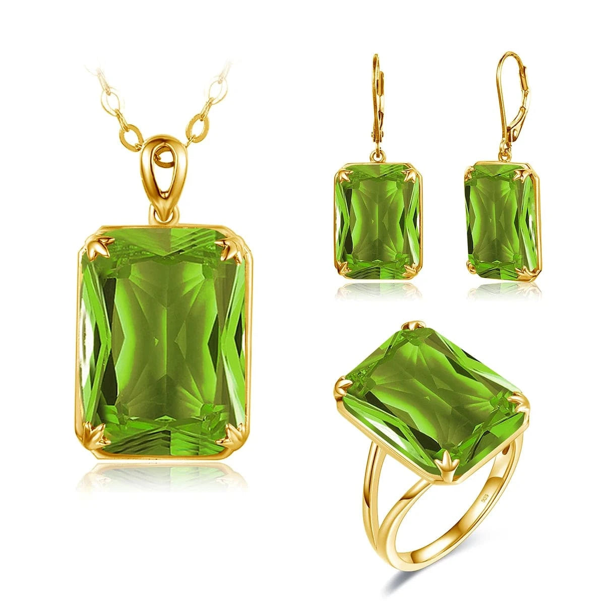 10 / Peridot-G Szjinao Trendy Women Sparkling Purple Gemstone Necklace Pendant Earrings Ring Real 925 Silver Gold Plated  Amethyst Jewelry