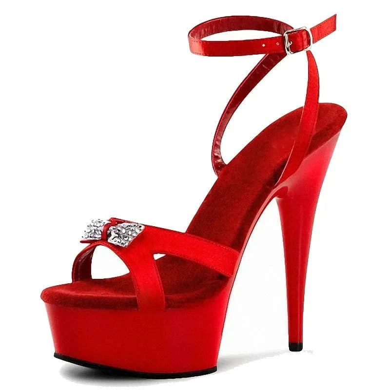 10 / Red Red stiletto 15 cm stiletto party queen sexy high heels summer Club large women's leaky toe High Heels Sandals
