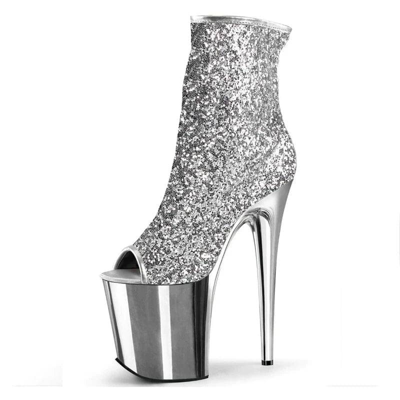 10 / silver Gold Plated thin heel banquet high heels 20 cm platform short boots fish mouth bare boots women's sexy short boots