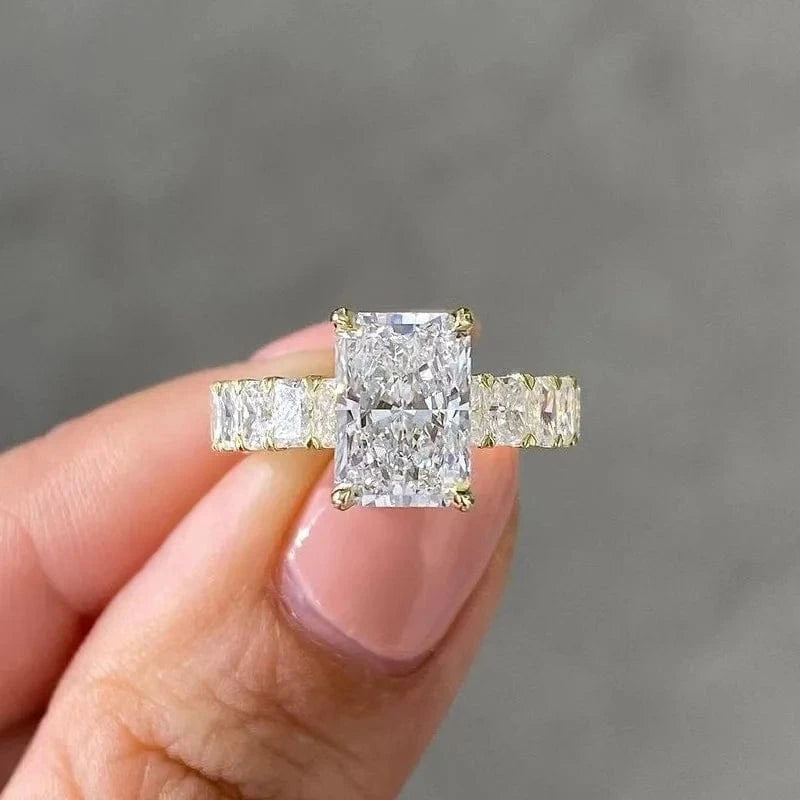 10 / Yellow Fashion design thick band 3.0ct radiant cut ice crushed moissanite diamond 18K yellow gold women fine jewelry rings