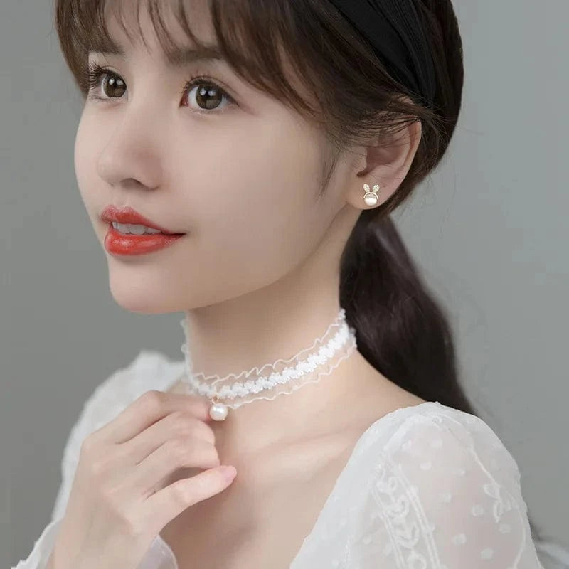 100% 925 Solid Real Sterling Silver Jewelry Fashion Cute  Animal Rabbit Ear Stud Earring Gift for Girl Teens Lady
