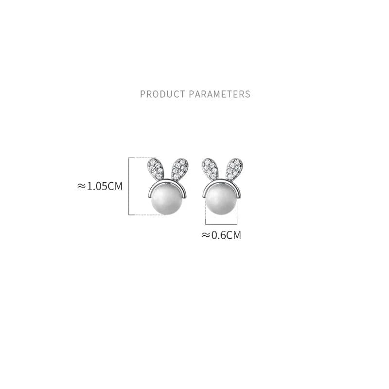 100% 925 Solid Real Sterling Silver Jewelry Fashion Cute  Animal Rabbit Ear Stud Earring Gift for Girl Teens Lady