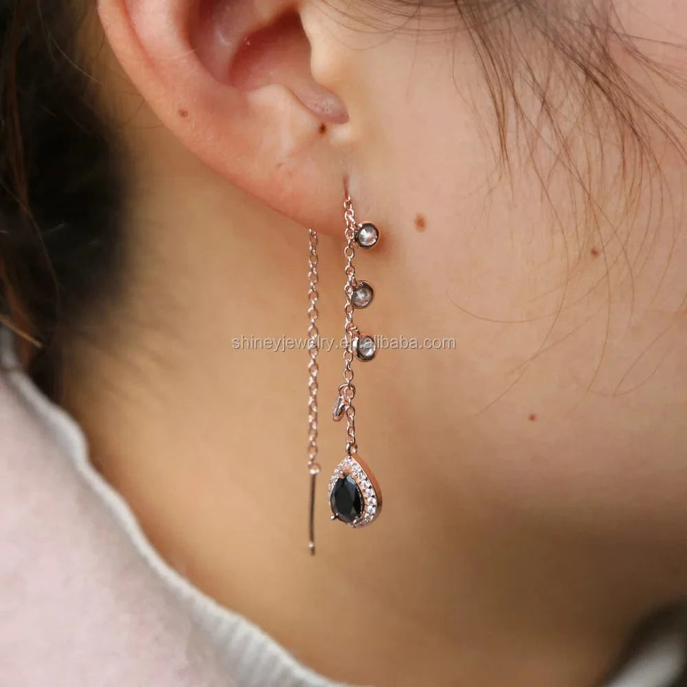 100% 925 sterling silver or brass jewelry wholesale drop shipping french romantic tassel cz drop charm earring