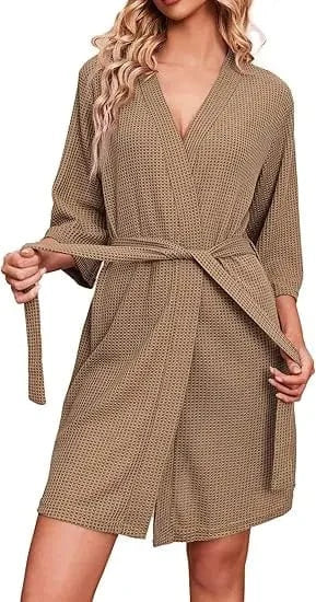 100% Cotton Wholesale Waffle Bathrobe Highly Breathable Waffle Robe in Bags and Rolls for Men Women