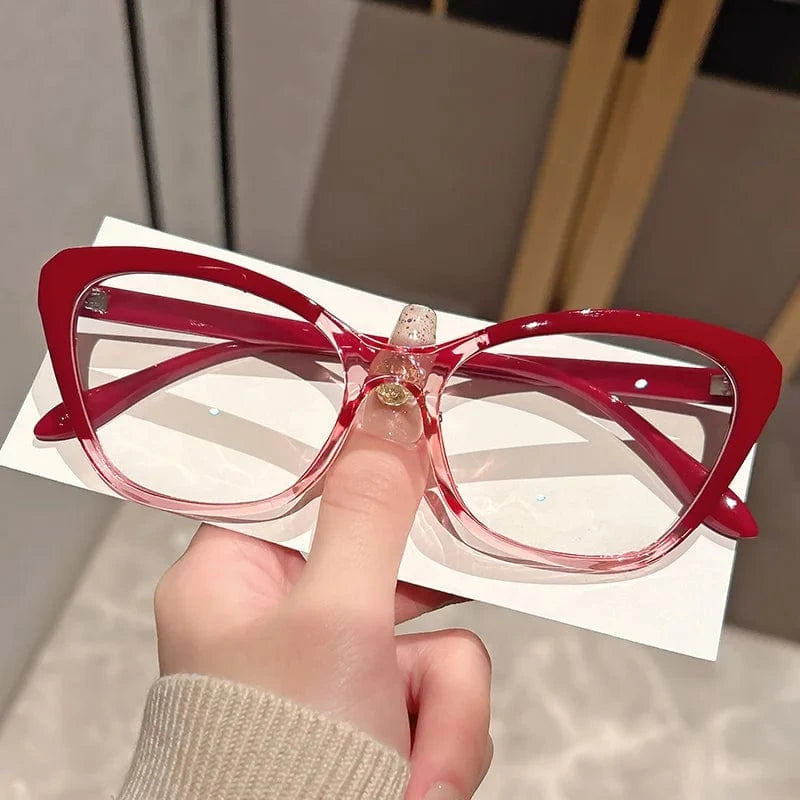 100 / Red Elegant Cat Eye Reading Glasses for Women - Chic Color Block Frame Clear Lens Fashionable Computer Screen Presbyopia  1.0 to 4.0
