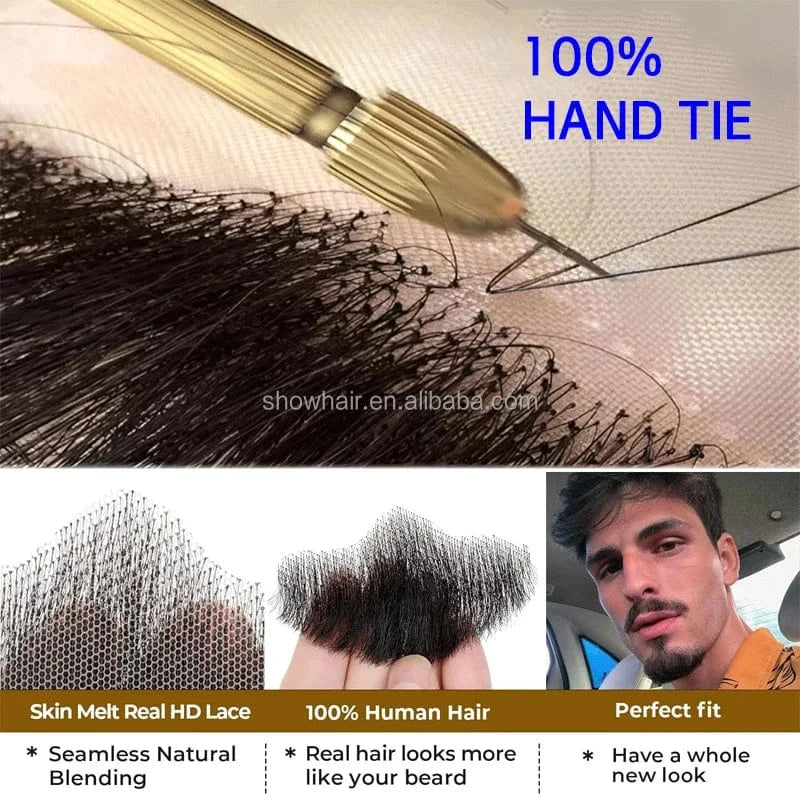 100% Virgin Human Hair men fake beard for sale, fake beards and moustaches beard wig for men, men's mustache and head hair wig
