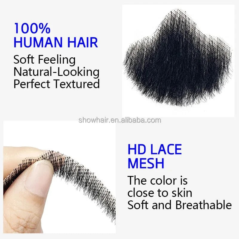 100% Virgin Human Hair men fake beard for sale, fake beards and moustaches beard wig for men, men's mustache and head hair wig