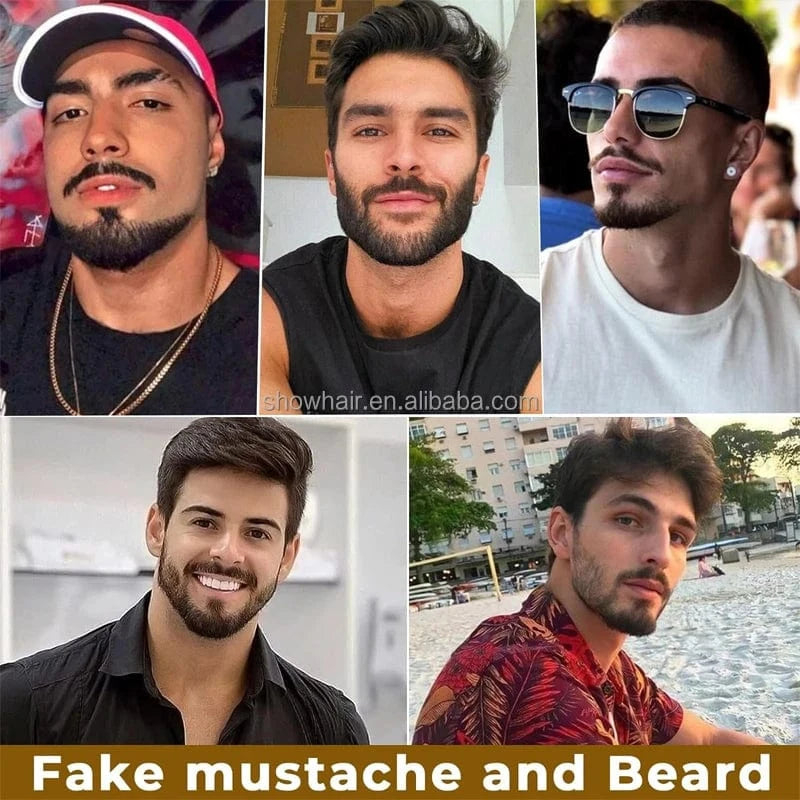 100% Virgin Human Hair men fake beard for sale, fake beards and moustaches beard wig for men, men's mustache and head hair wig
