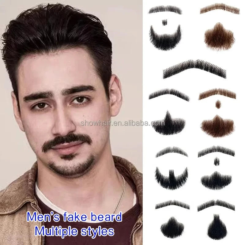 100% Virgin Human Hair men fake beard for sale, fake beards and moustaches beard wig for men, men's mustache and head hair wig