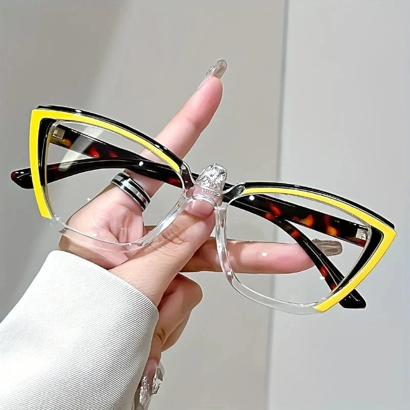 100 / Yellow Leopard Vintage Cat-Eye Full Rim Reading Glasses Non-Prescription, PC Frame & Lens, Elegant Design, Range  1.0 to  4.0