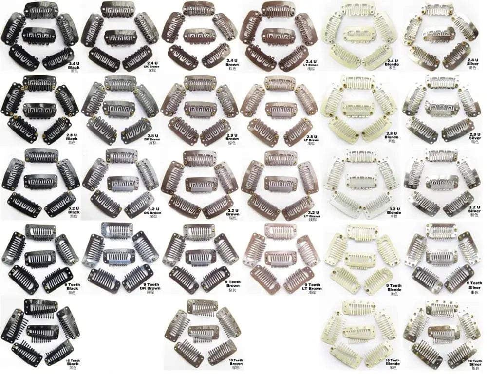 1000pcs 28mm Blonde/Brown/Black Silicone Hair Extension Wig Comb Clip 6 Teeth U-Shaped Metal Clip for Wig Making