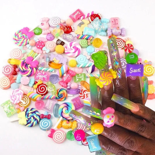 100pcs/Bag Kawaii Accessories Resin Charms Christmas Candy Flower Fruit Nail Art DIY Accessories 3D Nail Charms