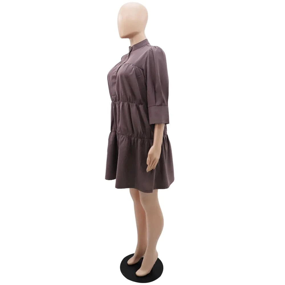 10246 New Arrival Women's Clothing Fall Shirt Dress High Neck Solid Color Loose Long Sleeve Women Midi Large Swing Dress