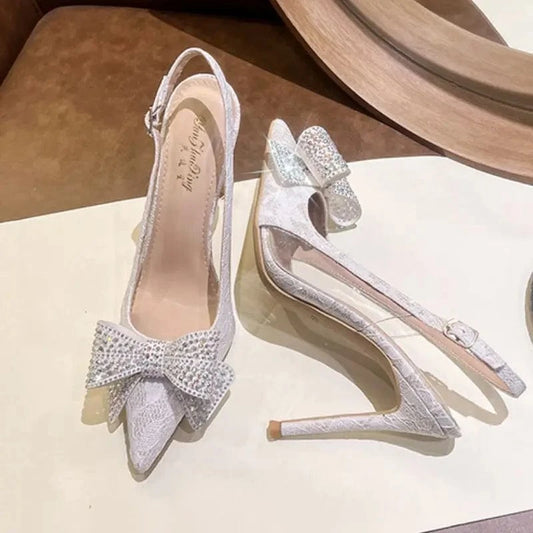 10CM/8CM/6CM Sandalias Para Mulher Talon Femme Rhinestone Decoration Slingback Sandal High Heel Mules for Women