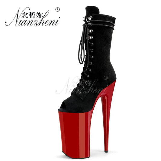 10Inch Nightclub Party Platform Pole Dance Shoes Exotic Dancer 26cm Flock Stiletto Heels Sexy Fetish Big Size Gladiator Catwalk