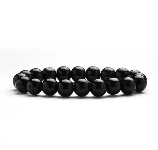10mm / 19CM / Black agate 8mm Gorgeous Semi-Precious Gemstones Round Beads Energy Power Crystal Reiki Healing Elastic Stretch Bracelet for Women Men Gifts