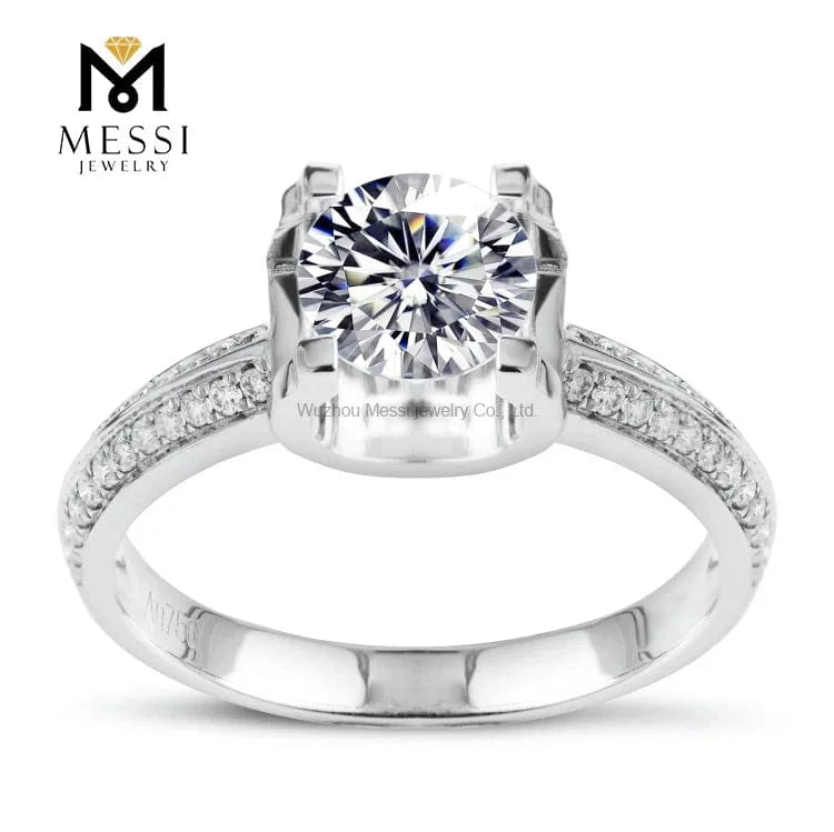 11 / 14k White Messi Jewelry 14k white gold  round moissanite rings for women wedding jewelry