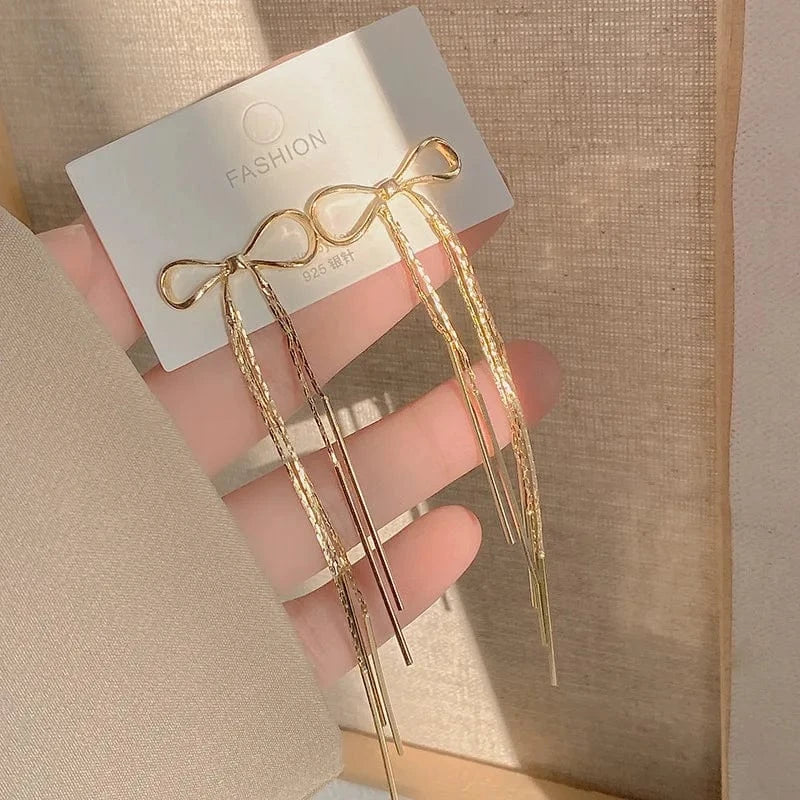 11-3135 Gold Crystal Long Chain Earrings 925 Silver Needle Butterfly Jewelry Women Fashion Pearl Flower Cluster Earrings