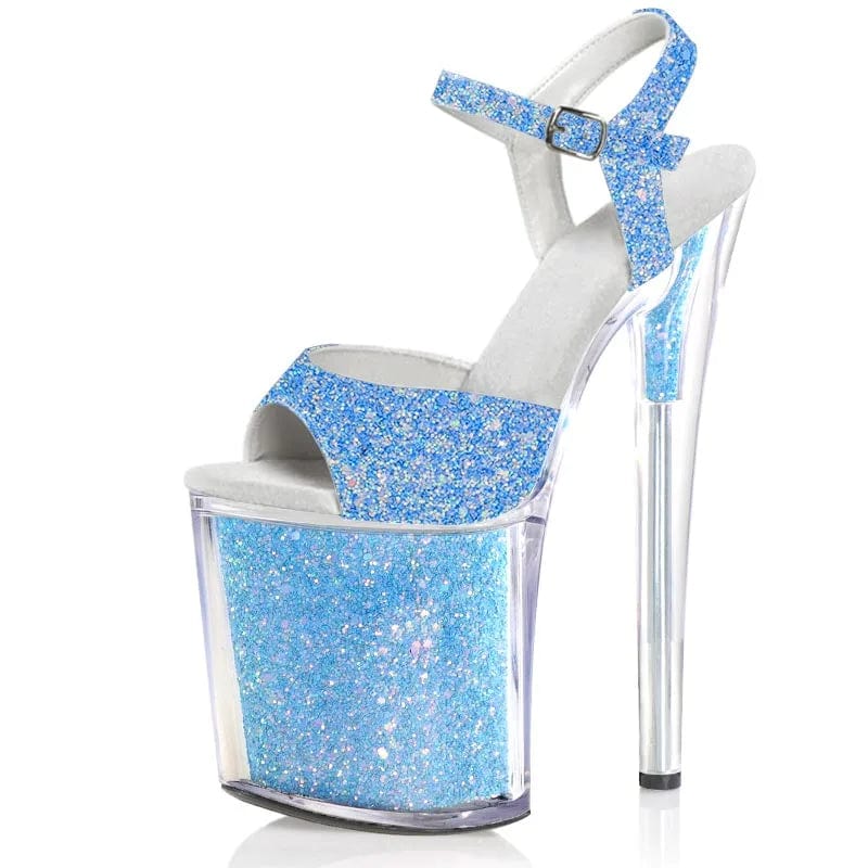 11.5 / Blue Super high heel sexy fetish fish mouth sandals 8 inches fashion model walking pole dance shoes platform high heels fine heel