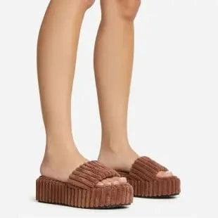 11 / dark brown BUSY GIRL KX4562 Women Sandals 2024 Trending Slippers For Women Pink Green Flat Sandals Platform Heels Ladies Towel Slippers