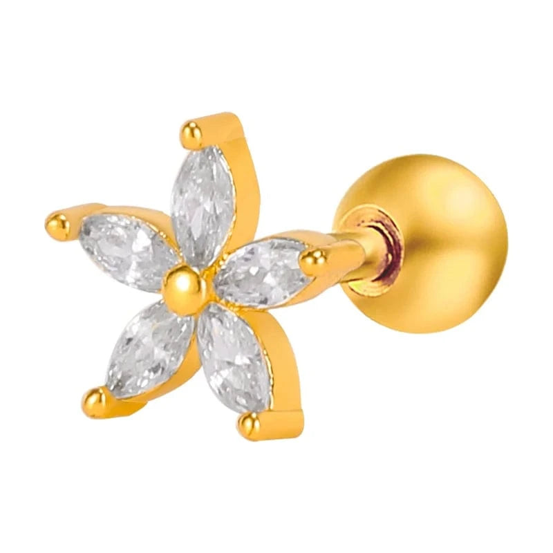 #11 POENNIS Stainless Steel Ladies Fashion Zircon Stone CZ Cartilage Earring Helix Conch Lobe Tragus Stud Ear Piercing Jewelry