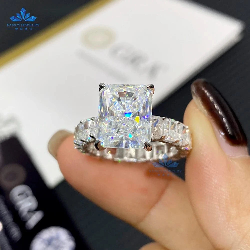 11 / Rhodium Plated Luxury Jewelry S925 Sterling 9*11mm 5carat and 3*4mm 0.4carat Ice Out Radiant Cut Moissanite Ring