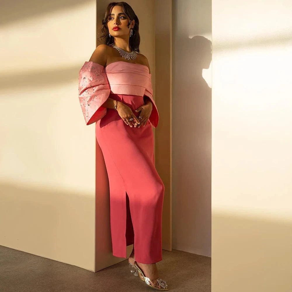 12 / 1 Elegant Off Shoulder Coral Pink Dubai Evening Dresses 2024 Saudi Arabia Women Wedding Formal Party Gown Luxury SF022