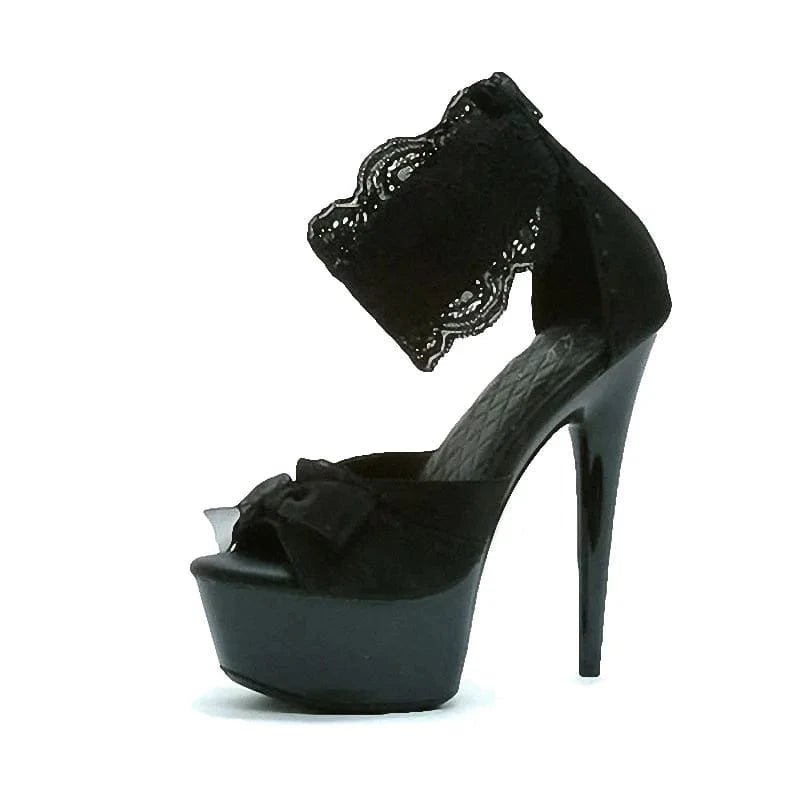 12 / Black 15 cm new Stiletto High Heels striptease shoes fashion leopard print lace leaky toe platform large sandals