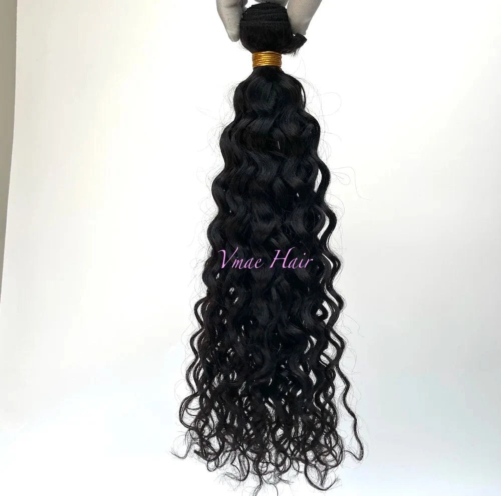 12 Inches / water wave weft VMAE Raw Afro Kinky Curly Wavy Deep Wave Bundles Human Hair with Frontal and Closure Cuticle Aligned Hair HD Lace Closure
