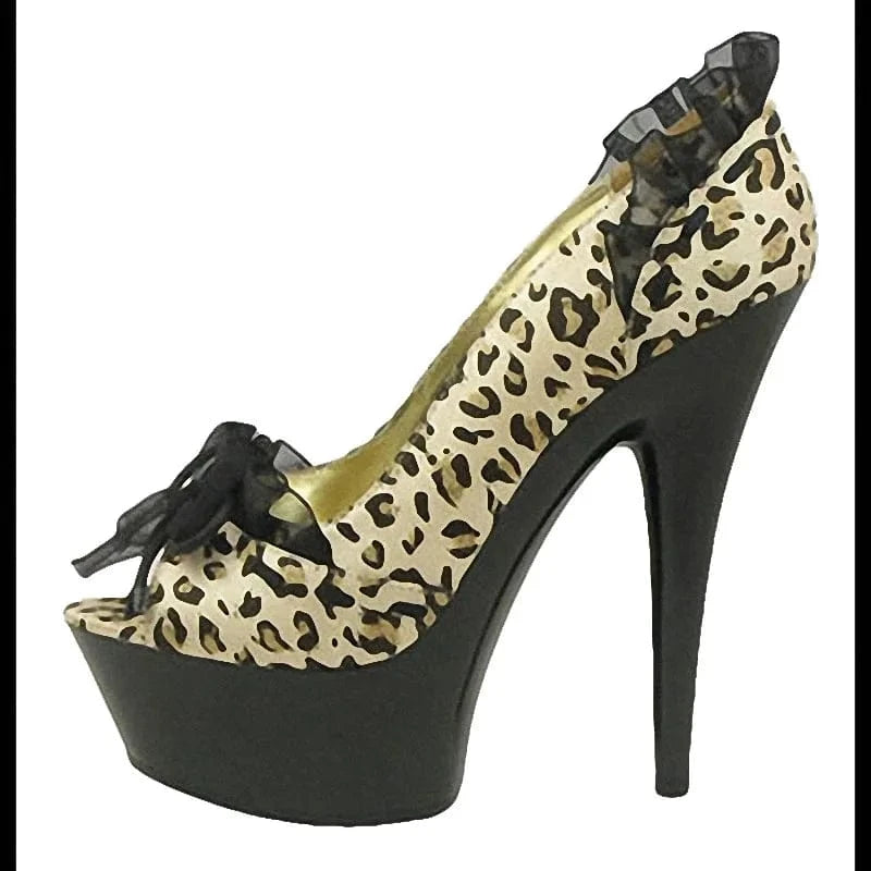 12 / Leopard Print Gorgeous 15cm Roman bride shoes Wedding Lace Bow party shoes platform sweet stiletto women's shoes black heels