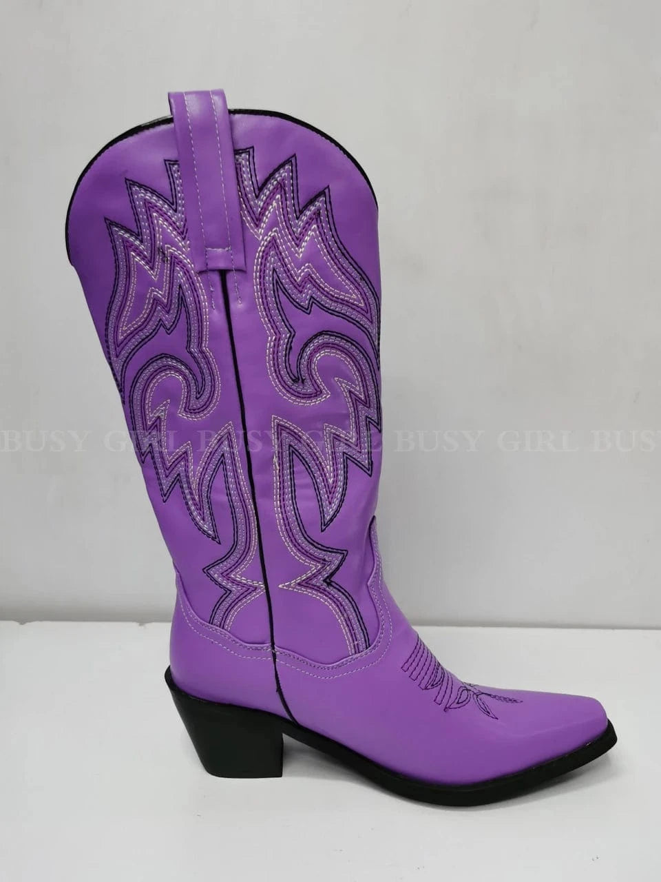 12 / Purple BUSY GIRL XDY4298 Cowboy Boots Wine Red Embroidery Knee High Western Boot Heels For Ladies Pointed Toe Cowgirl Boots for women