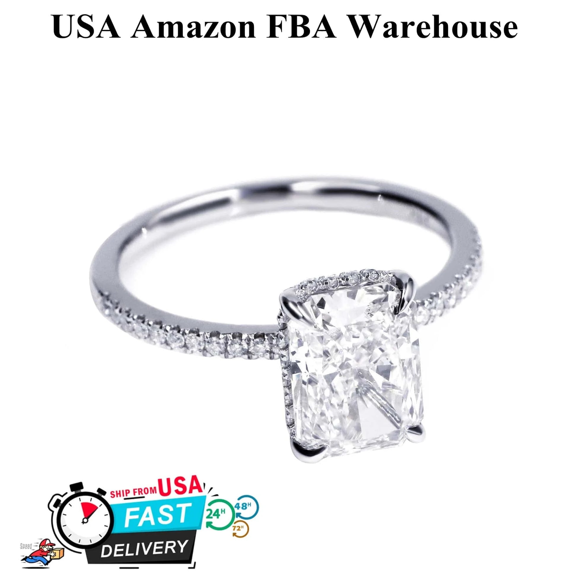 12 / White Tianyu FBA Jewelry 9x7mm 3ct Radiant Cut Gold Plated 18K  Diamond Moissanite Engagement 925 Sterling Silver Wedding Ring