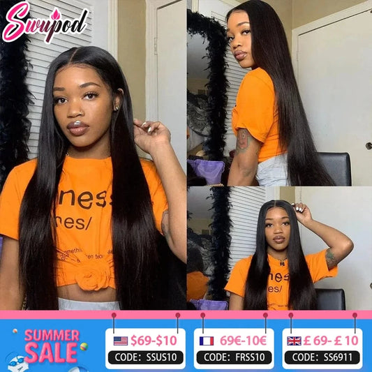 13x4 HD Lace / CHINA / 24inches|Pure Human Hair 250% 360 Full Lace 13x6 HD Lace Frontal Wig for Women 13x4 Frant Silky Straight Remy Human Hair Dark Black Glueless Pre Plucked