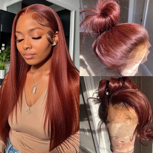 13x4 HD Lace Wig / CHINA / 18inches|200% Reddish Brown Straight 13x6 Hd Lace Frontal Human Hair Wig Pre Plucked 13x4 Lace Frontal Wig Brazilian Human Hair Wigs For Women
