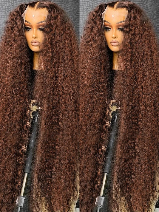 13x4 HD Lace Wig / france / 22inches|200% Deep Curly Wigs Human Hair Chocolate Brown 13x4 13x6 Hd Lace Frontal Wig Colored Water Wave Lace Front Wig for Women 30 36 Inch