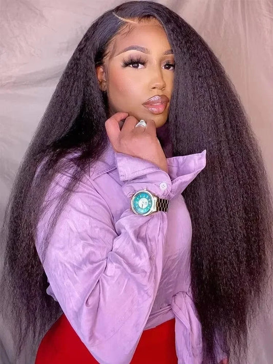 13X4 Lace Wig / United States / 18inches|250 Density 250% Density Kinky Yaki Straight 13x6 HD Lace Front Human Hair Wigs 30 40 Inch 360 Full Lace Frontal Wig for Women Preplucked