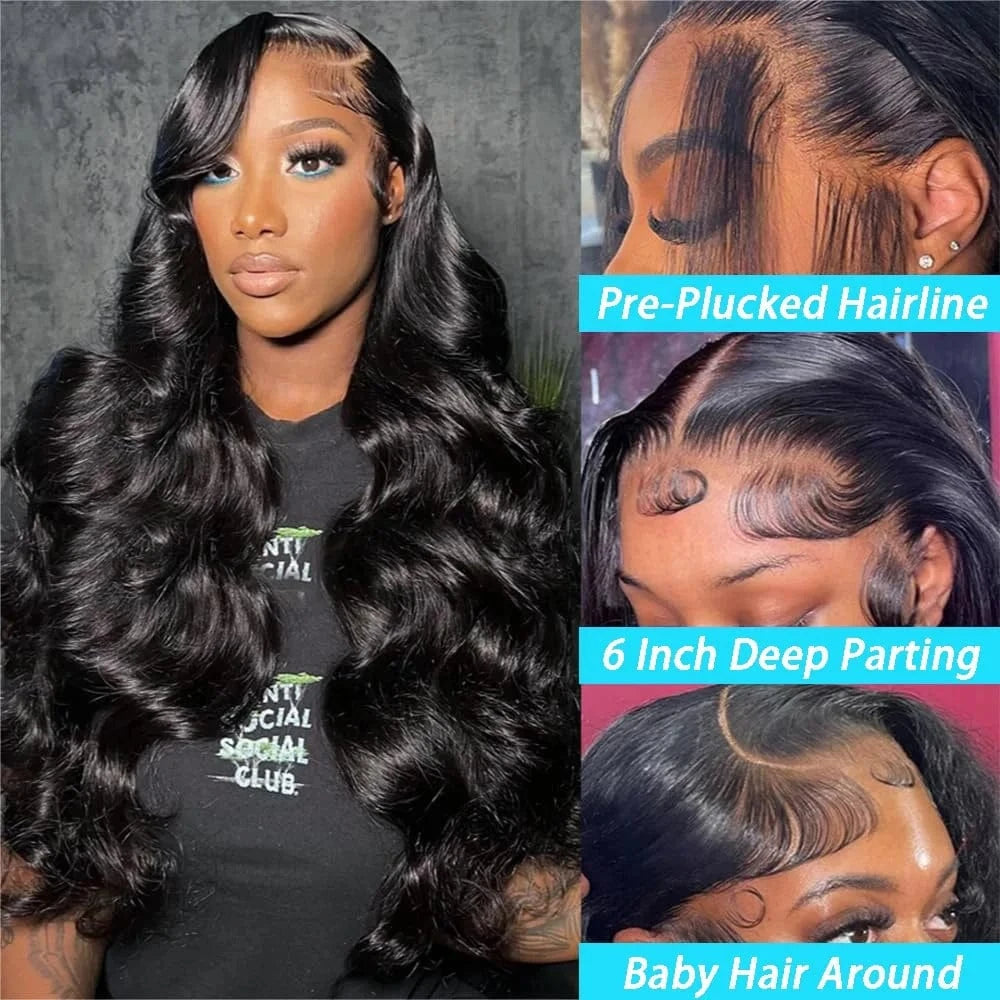 13x6 Body Wave Lace Front Wigs Pre Plucked 180% Density Transparent Lace Frontal Wig Human Hair for Black Women With Baby Hair