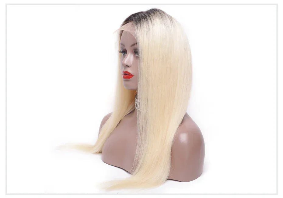 13x6 Lace Frontal Wig Brazilian Straight Full Lace Human Hair Wig 2 Tone Dark Root 1B 613 Ombre Blonde Lace Front Wigs for Women - SN Wigs & More