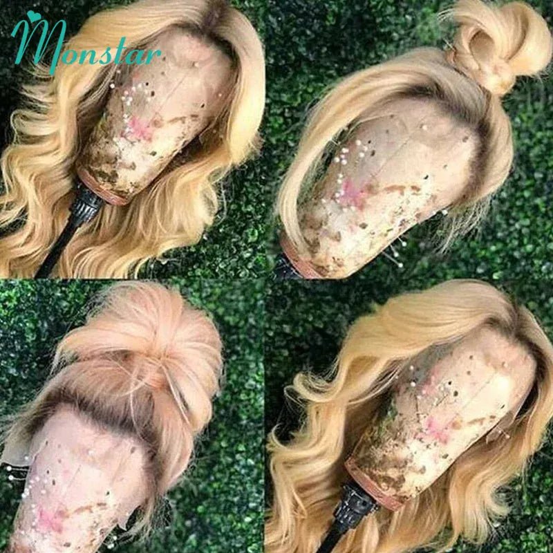 13x6 Lace Frontal Wig Brazilian Straight Full Lace Human Hair Wig 2 Tone Dark Root 1B 613 Ombre Blonde Lace Front Wigs for Women - SN Wigs & More