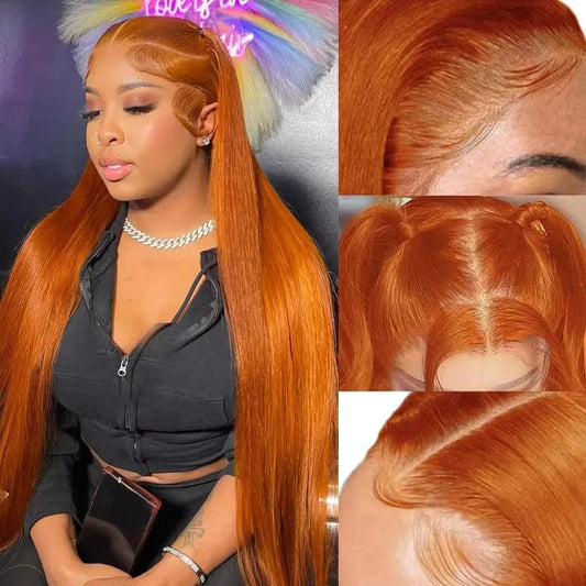 13x6 Lace Wig / 26inches / 200%|United States 34 Inch Orange Ginger Lace Front Wigs Human Hair For Women Straight 13x4 13x6 Lace Frontal Wig 350 Colored Pre Plucked Peruvian