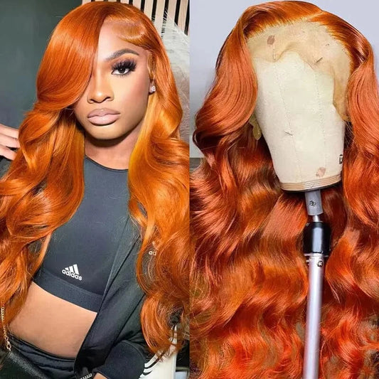 13x6 Lace Wig / United States / 26inches|200 Density Ginger Orange Body Wave 13x6 Transparent Lace Front Wig Human Hair for Women #350 Colored Pre Plucked Natural Hairline 200%
