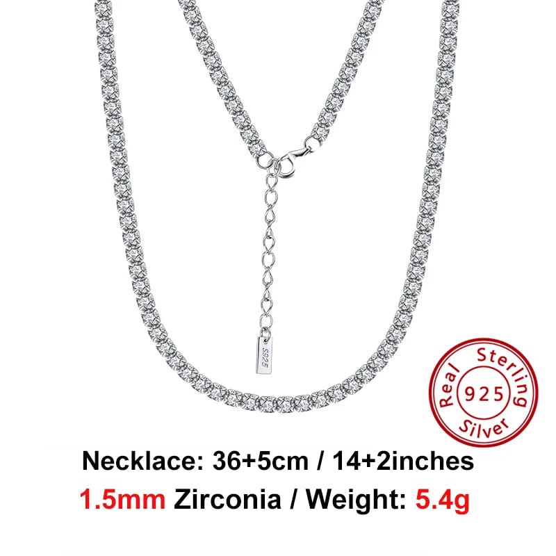 14+2 inches / SC45 RINNTIN SC48 Fine Jewelry 925 Sterling Silver 2MM 3MM 4MM Round Cubic Zirconia Tennis Chain Necklace