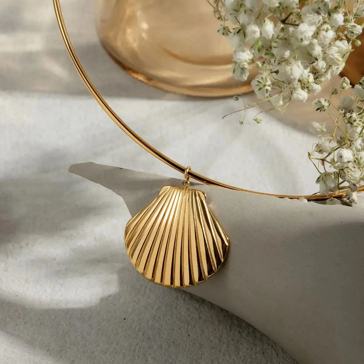 14.5cm / N2161 N2161 Jewelry Ocean Series Stainless Steel Choker Necklace Smooth Shell Pendant Collar Neck Choker Girls