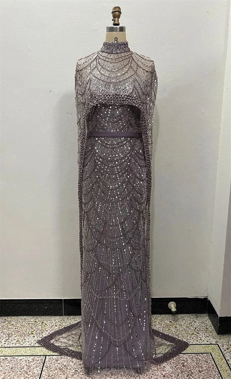 14 / Color 8 Luxurious Beaded Formal Dresses Strapless Mermaid Evening Elegant Dress With Long Cape