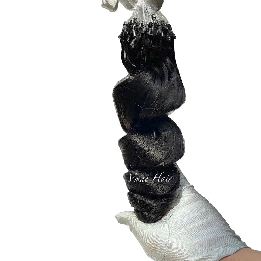 14 Inches / #1b Loose wave Vmae Remy Virgin Brazilian 100g 1g/s Wavy Loose Water Wave Keratin Micro Loop Ring Human Hair Extensions